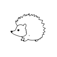 Simple hedgehog outline drawing isolated on white background. Black and white hedgehog outline illustrates a spiny mammal in clean, minimalist style.
