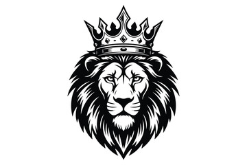 Fototapeta premium Vector art of a majestic lion head wearing a crown, rendered in a bold black and white vector illustration, symbolizing royalty, strength, and leadership