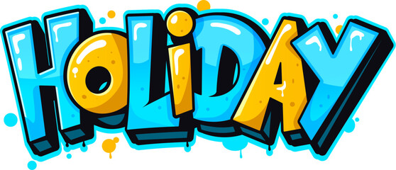 Holiday urban graffiti, wall cool artwork.Street graffiti cool artwork, text tag vector drawing. Hip Hop culture wall airbrush or calligraphy paint spray with blue and yellow typography letters © Seavector