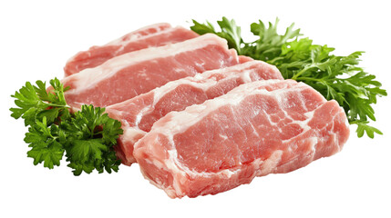 Fresh Pork Loin Slices with Parsley isolated on a transparent background