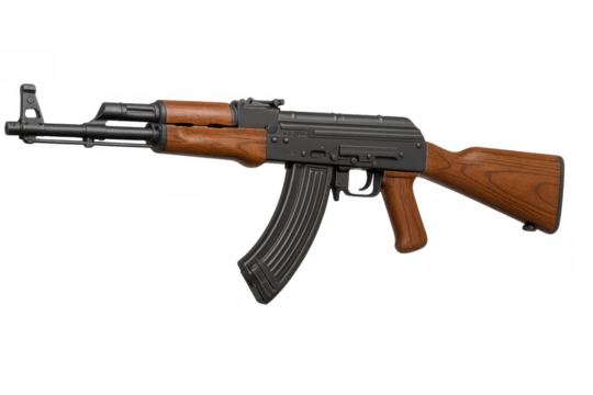 Assault rifle firearm with magazine on transparent background