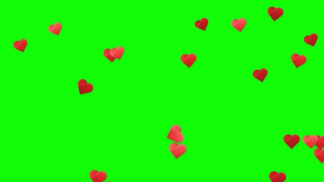 Falling Red Hearts Motion Graphics With Green Screen Background, Heart Emoji. Falling Like Emojis Animation Overlay Isolated, social media symbols 4k Stock Video