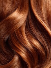 Fototapeta premium Close-up of shiny reddish brown wavy hair, ideal for beauty, haircare, salon and cosmetic advertising concepts