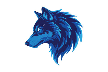 Naklejka premium Vector art of striking blue wolf head illustration with glowing eyes and sharp features, perfect for modern logos, digital art, or any design needing a bold touch