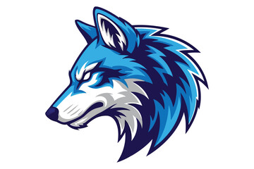 Fototapeta premium Vector art of a stylized wolf head in shades of blue, its piercing gaze conveying intelligence and determination, , embodying the spirit of the wild