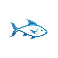 A simple blue and white stylized fish illustration a clean vector graphic icon for a modern logo.