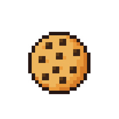 pixel chocolate chip cookies icon. Vector pixel art biscuit 8 bit logo for game