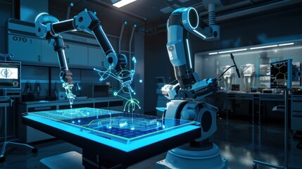 Robotic arms interact with display