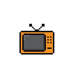 pixel TV icon. Vector pixel art television 8 bit logo for game