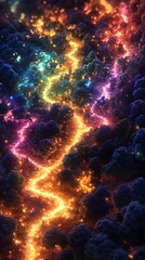 Naklejka premium Radiant luminescence cascades through a nebulous expanse, evoking cosmic wonder