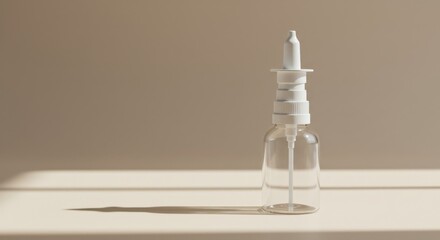 Clear plastic bottle with nozzle on minimalistic background  