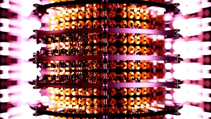 Abstract light pattern with glowing pink and orange hues creating a mesmerizing visual effect.