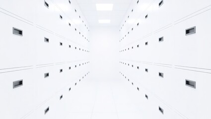 Abstract white futuristic tunnel with a bright vanishing point.