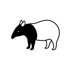 Fototapeta premium Black and white tapir illustration animal on transparent background silhouette