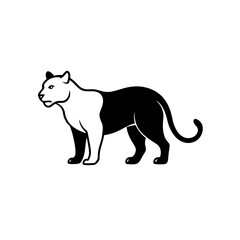 Obraz premium Black and white panther standing profile on transparent background silhouette