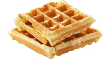Golden waffles stacked isolated on a transparent background