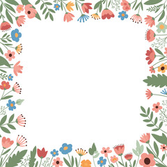 Fototapeta premium A beautiful arrangement of colorful wildflowers creates a decorative floral border for your creative projects.