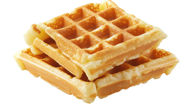 Golden waffles stacked isolated on a transparent background