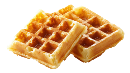Golden waffles stacked isolated on a transparent background