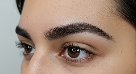 Close-up of woman's eyes with defined eyebrows and long lashes  