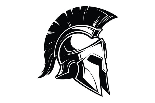 Vector art of a spartan helmet in black and white, the iconic design evokes strength, courage, and ancient warrior spirit