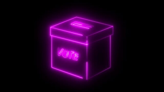 Abstract glowing neon Voting box black background. General and Presidential elections. Referendum, debate, choice, expression of will. 4k motion graphics video  .