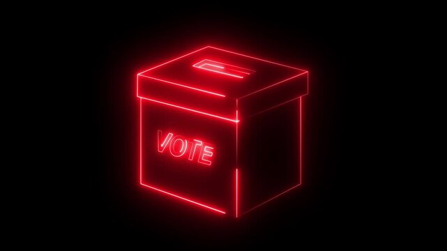 Abstract glowing neon Voting box black background. General and Presidential elections. Referendum, debate, choice, expression of will. 4k motion graphics video  .
