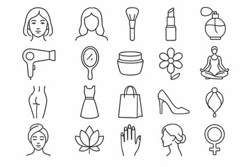 Beauty and Wellness Line Icon Set – Makeup, Spa, Fashion, Self Care