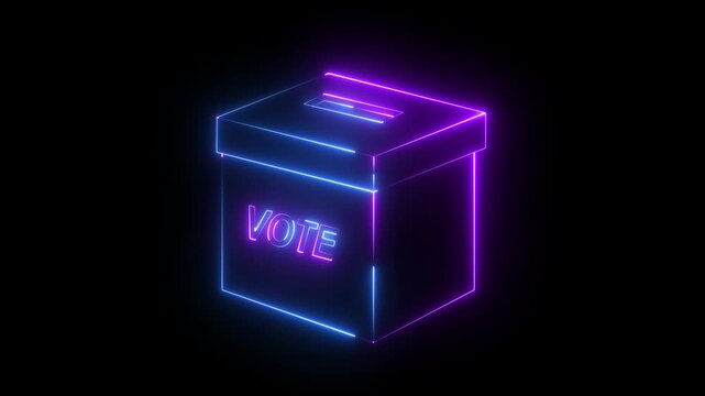 Abstract glowing neon Voting box black background. General and Presidential elections. Referendum, debate, choice, expression of will. 4k motion graphics video  .