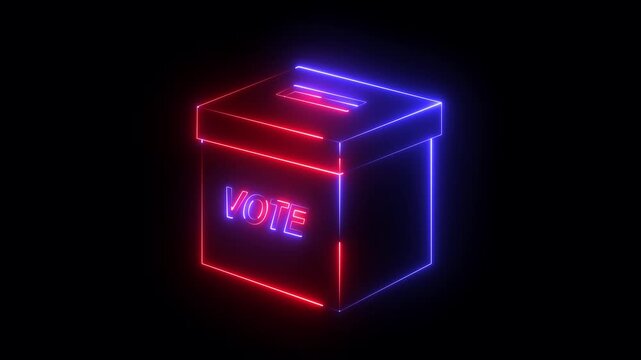 Abstract glowing neon Voting box black background. General and Presidential elections. Referendum, debate, choice, expression of will. 4k motion graphics video  .