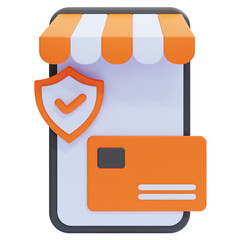PNG 3D Secure Payment with Shield and Credit Card Icon Isolated on a White Background