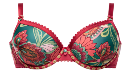 Luxurious floral bra with detailed pattern and design isolated on transparent background