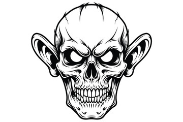 Fototapeta premium Vector art of creepy skull illustration with large ears and menacing eyes, perfect for halloween or horrorthemed designs