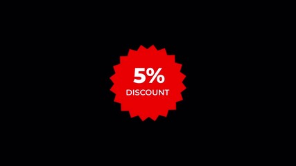 Red discount badge with 5 off promotion graphic element isolated on Transparent background