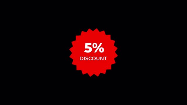 Red discount badge with 5 off promotion graphic element isolated on Transparent background