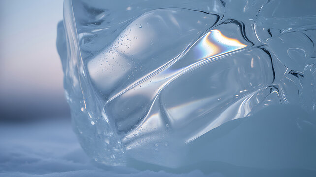 Close up abstract view of melting ice cubes with light reflections and water droplets - Powered by Adobe