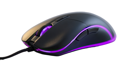 Dark gray computer mouse with purple accents
