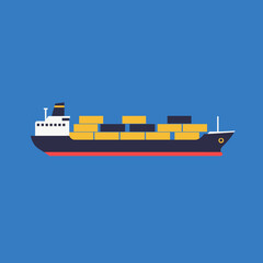Flat design cargo ship carrying yellow shipping containers. © muh