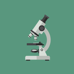 Flat design vector illustration of a laboratory microscope for scientific research.