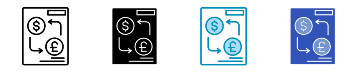 Currency Exchange Document  Icon Set Multiple Style Collection