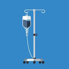 Medical intravenous therapy IV drip stand with bag illustration.