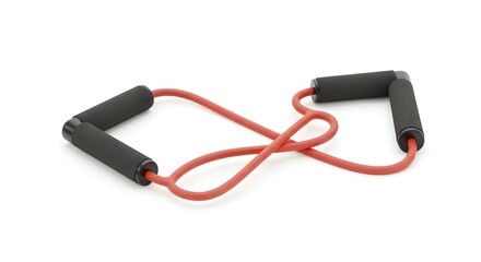 Fototapeta premium Red Resistance Band with Black Handles for Strength Training and Fitness Exercises, Isolated on White Background