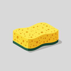 Yellow sponge with green trim for cleaning and washing surfaces.