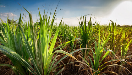Fototapeta premium Close Up Shot Of Thriving Sugarcane Crops In The Field