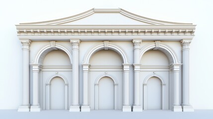 Naklejka premium Classical architectural facade with multiple arches and fluted columns in a monochrome palette