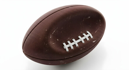 Professional American football with textured leather and white laces ready for the next play, game time