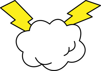 Cartoon cloud with lightning bolts illustration, vector graphic for weather themes
