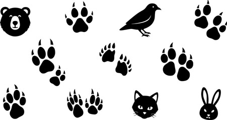 Obraz premium Animal Footprint Silhouette, Animal Footprint, Animal Footprint Vector, Animal Tracks, Animal Tracks Silhouette