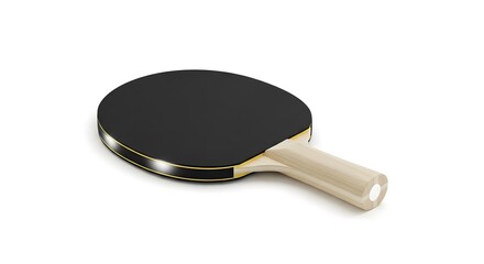Table Tennis Paddle with Black Rubber and Wooden Handle, Isolated on White Background for Sport and Recreation