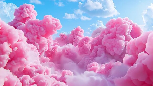Clouds in shades of pink and white drift gently across the sky, creating a dreamy and magical display